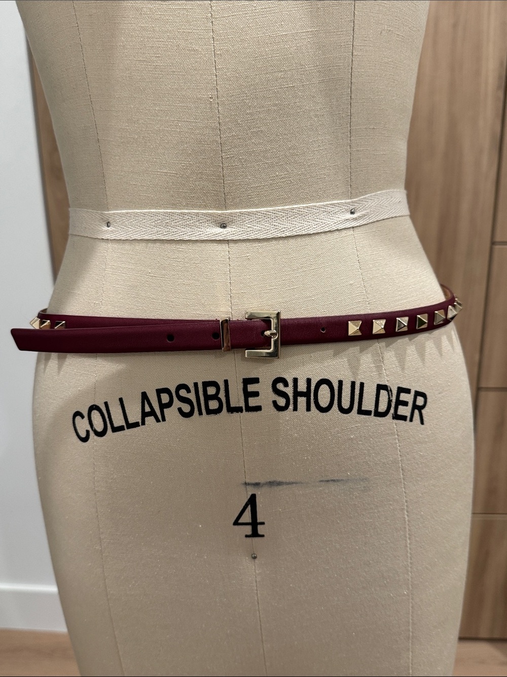 Valentino Burgundy Leather Stud Waist Belt with Gold Hardware